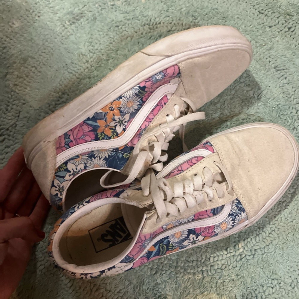 Vans Women's Floral Canvas Sneakers - Cream and Blue